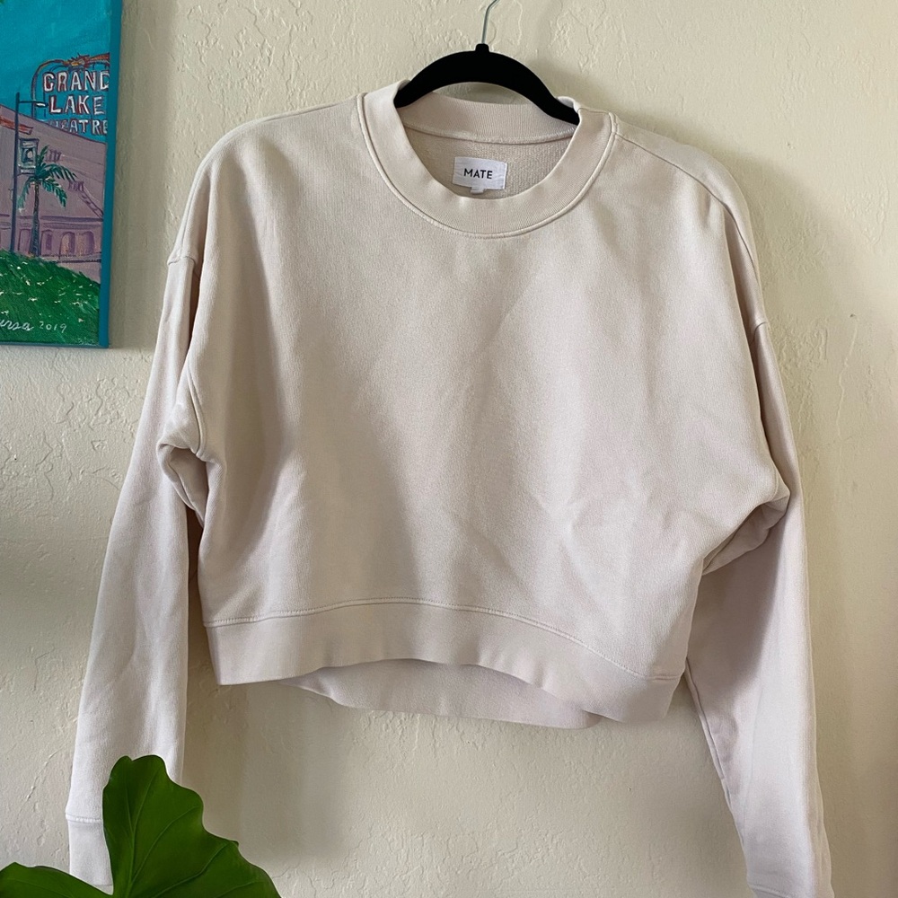 MATE the Label Crop Fleece Sweatshirt in Bone